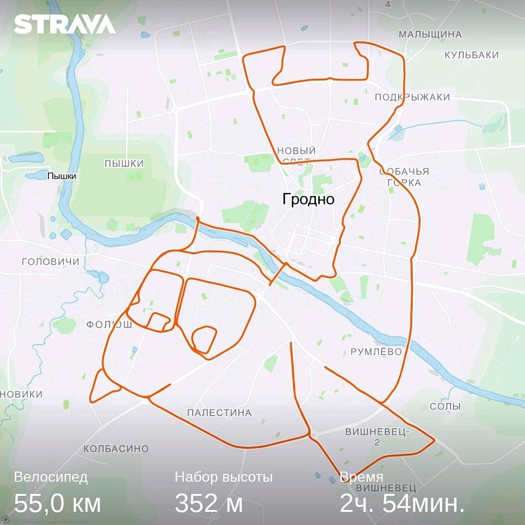 какие рисунки делают велосипедисты по улицам Гродно с помощью GPS-трекеров