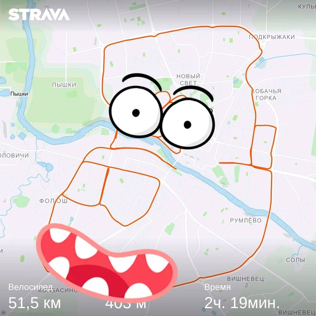 какие рисунки делают велосипедисты по улицам Гродно с помощью GPS-трекеров