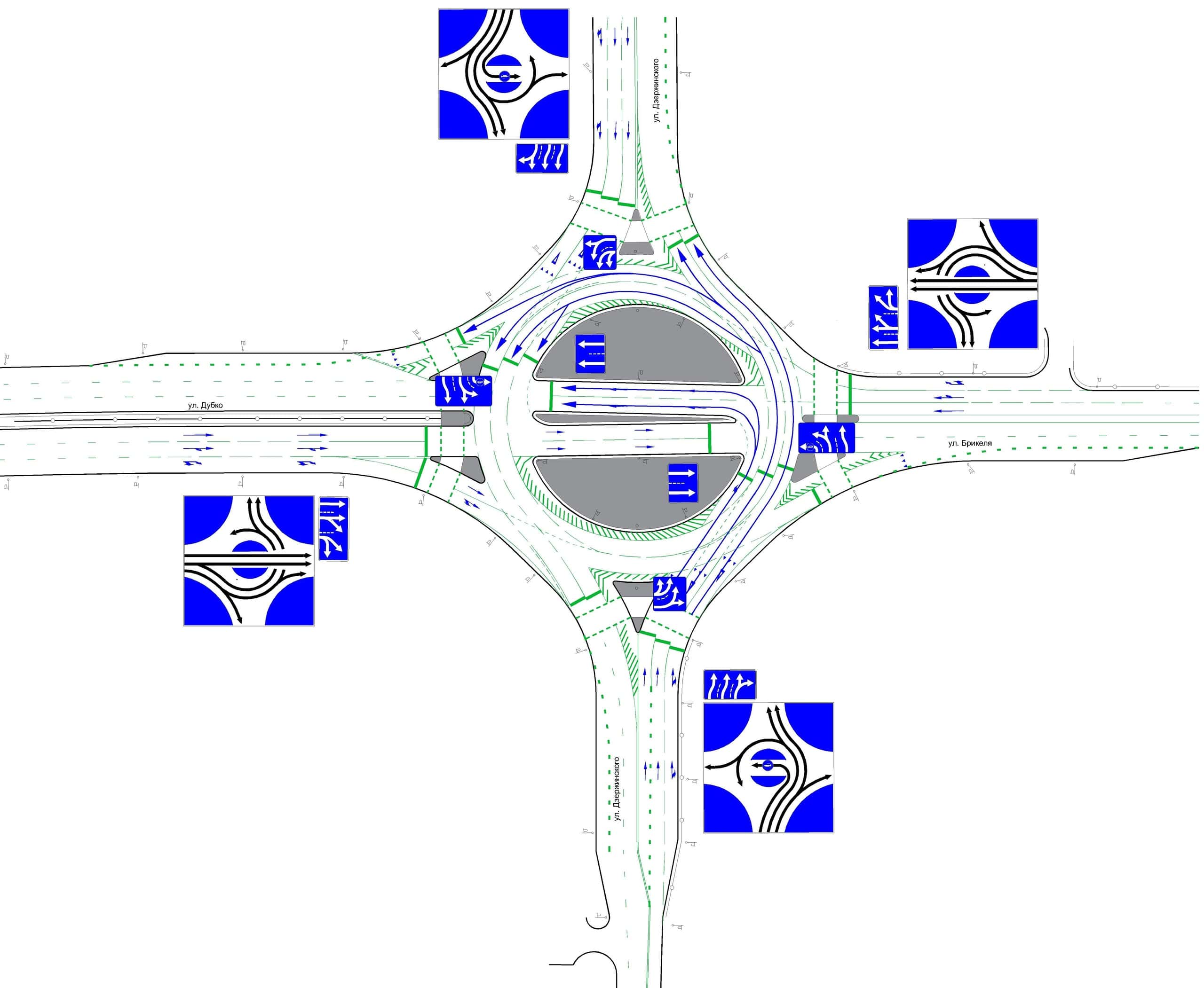 Схема движения по кольцу Дзержинского - Брикеля - Дубко в Гродно