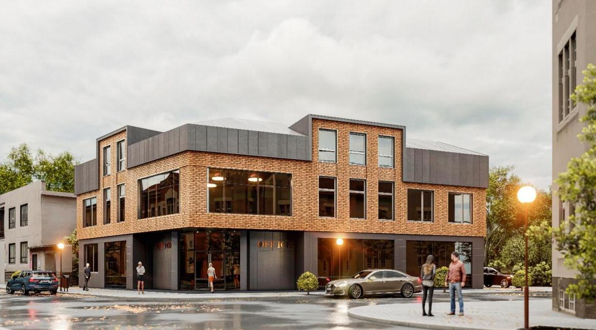 На месте автостоянки в центре Гродно достраивают бизнес-центр FERRO. Как он выглядит