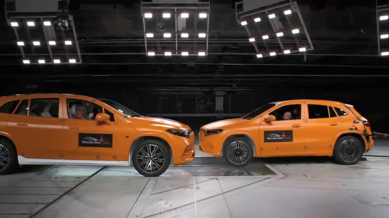 The worlds first public two car electric crash test by Mercedes Benz