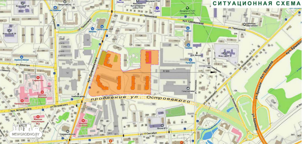 Новый квартал жилых домов на Островского - Дзержинского в Гродно