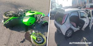 ВИДЕО! В Гродно серьезная мотоавария: "Колесо отдельно, мотоцикл отдельно, парень в сознании"