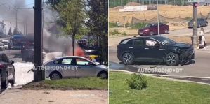Машина такси на улице Гаспадарчей в Гродно загорелась в результате ДТП с электромобилем