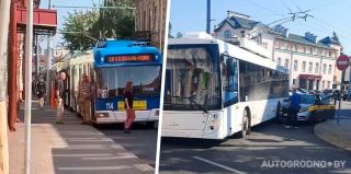 Люди идут пешком, транспорт стоит. Вот что происходит из-за мелкого ДТП в центре Гродно