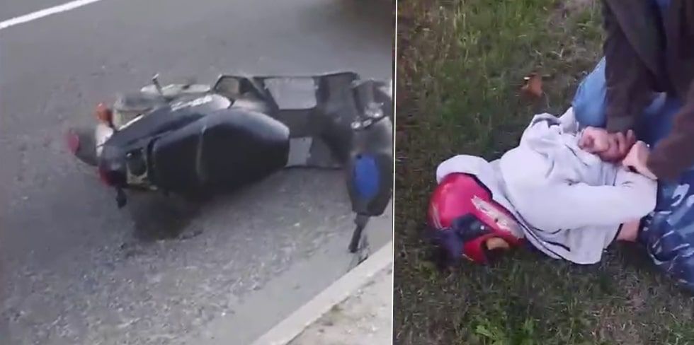 В агрогородке под Гродно пьяный скутерист выехал перед автомобилем милиции. Что было дальше?